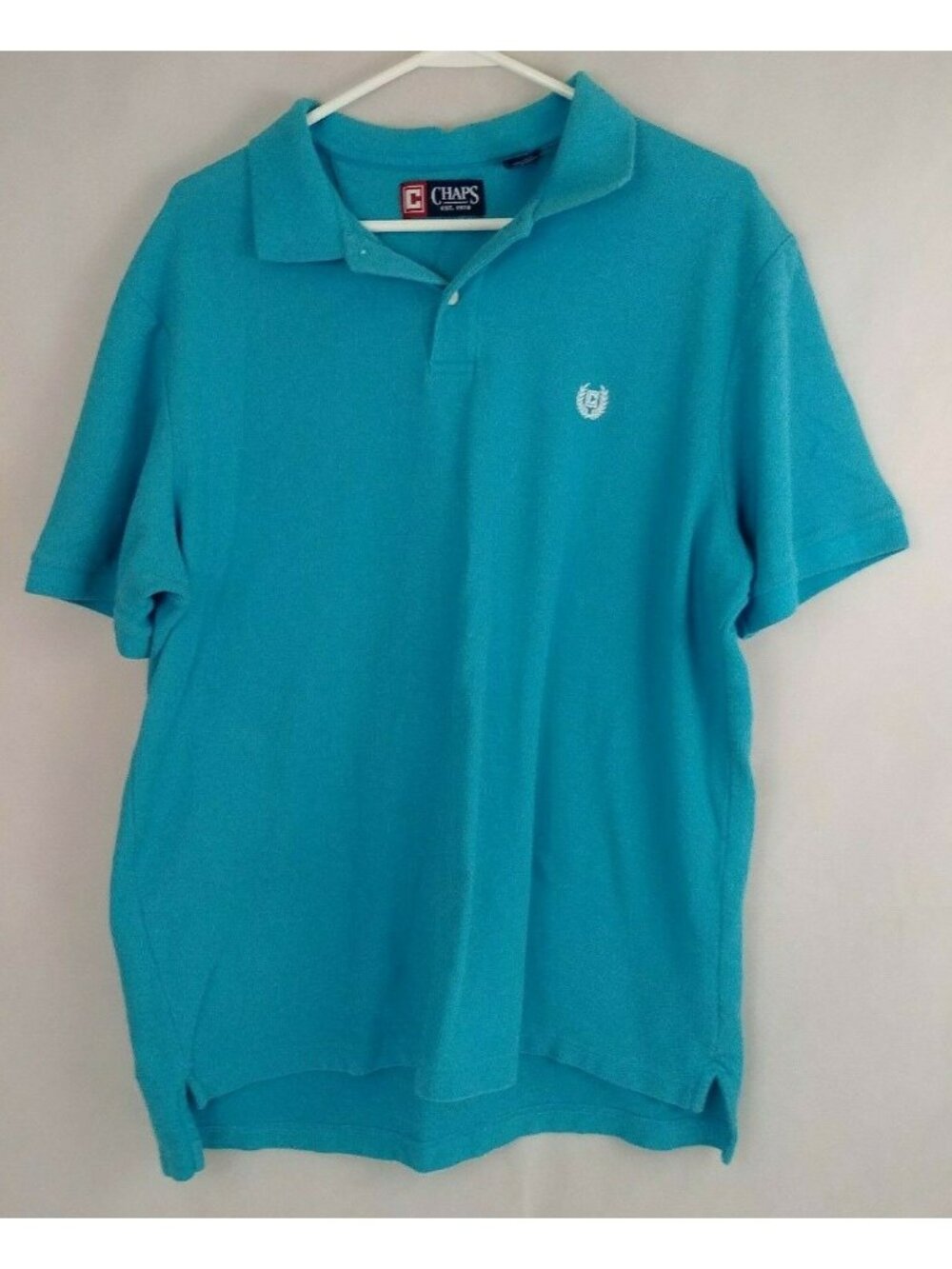 Chaps Mens Short Sleeve Light Blue Polo Shirt Size Large